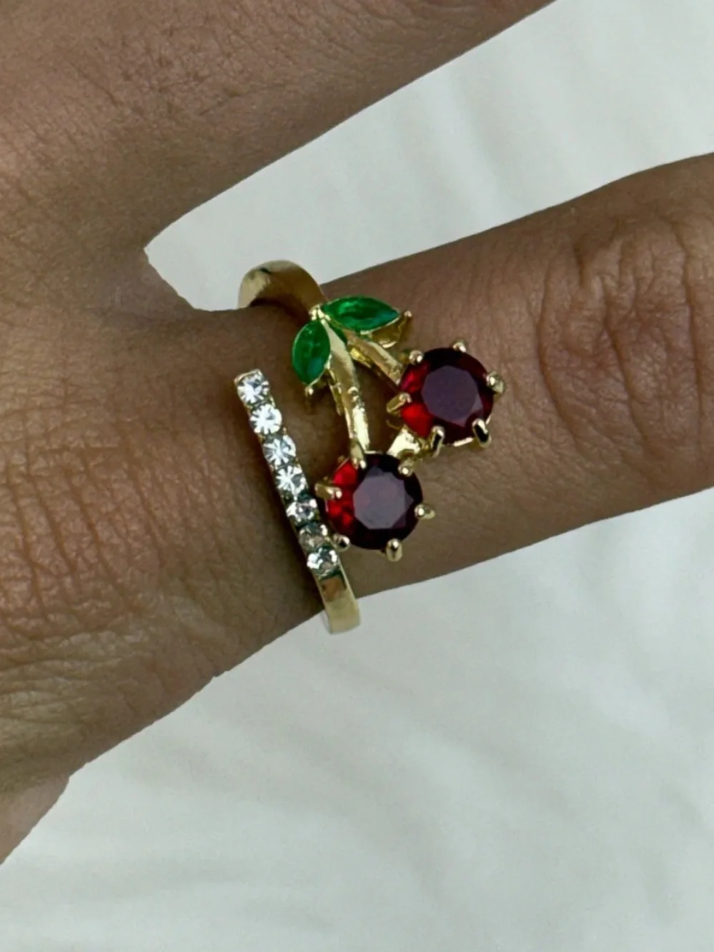 Cherry Ring Gold Plated Moissanite Adjustable Statement Ring Hypoallergenic